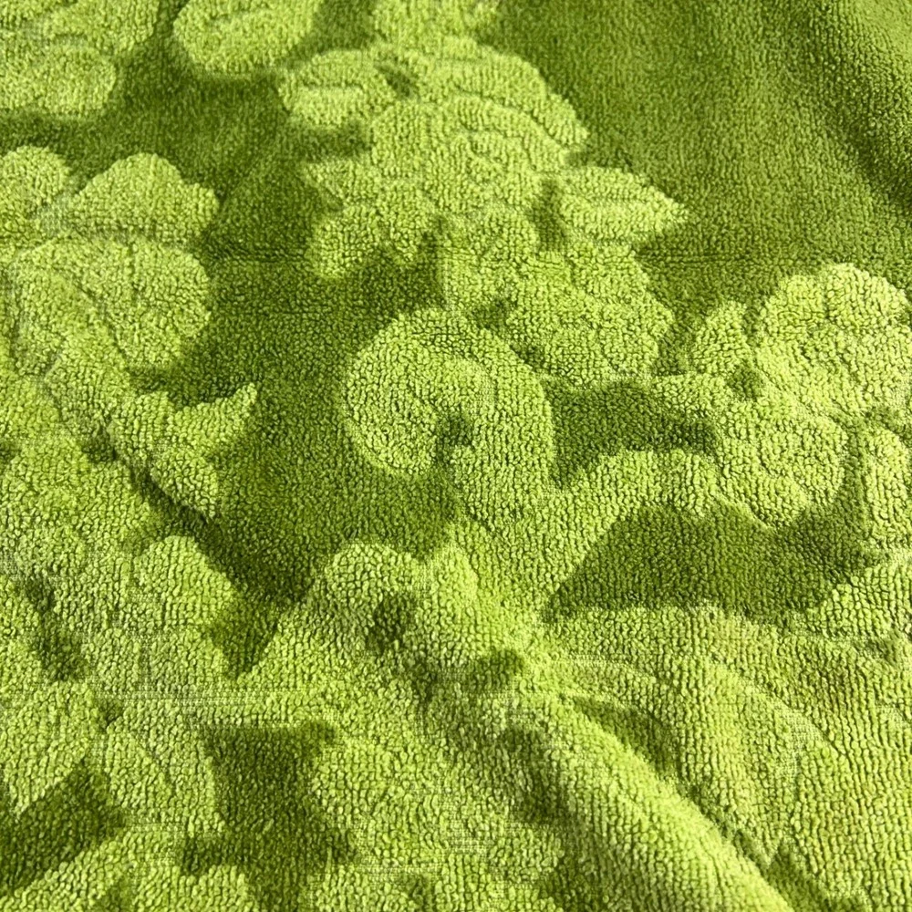 Vintage Cannon Monticello Lime Green Floral Sculptured Cotton bath Towel Fringe